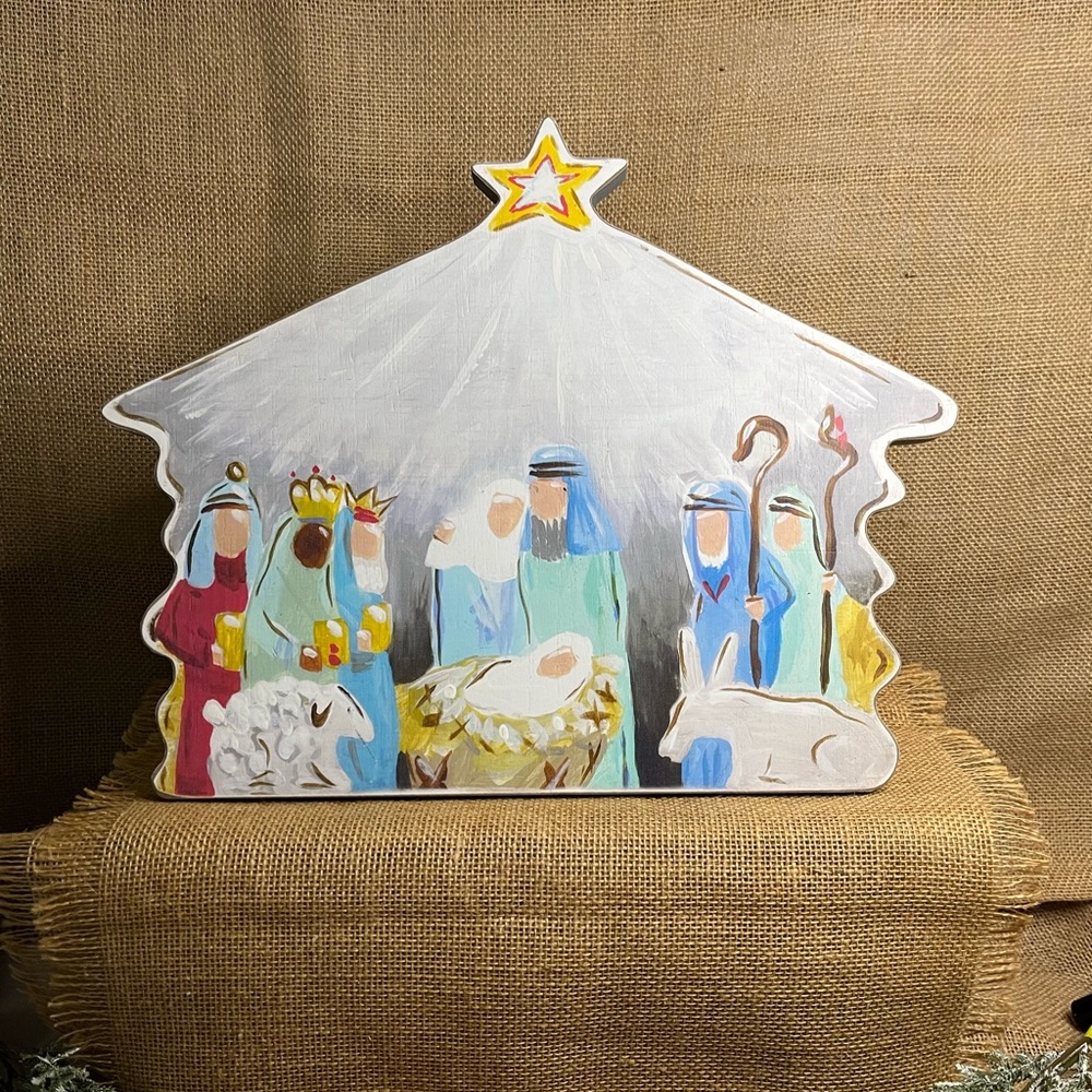 Hand-Painted Glory Haus Nativity Board New